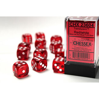 Chessex Red/white - 12 Transulent 16mm D6 Dice Block