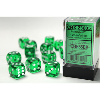 Chessex Green/white - 12 Transulent 16mm D6 Dice Block