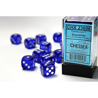 Chessex Blue/white - 12 Transulent 16mm D6 Dice Block