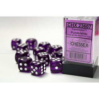 Chessex Purple/white - 12 Transulent 16mm D6 Dice Block