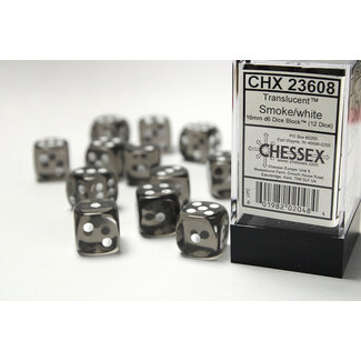 Chessex Smoke/white - 12 Transulent 16mm D6 Dice Block