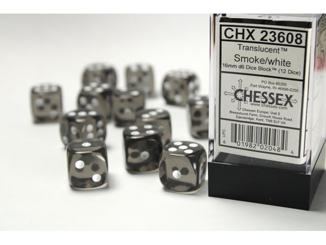Chessex Smoke/white - 12 Transulent 16mm D6 Dice Block