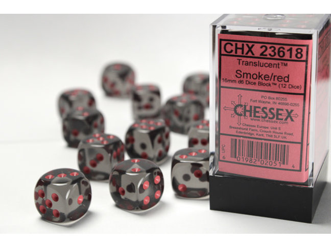 Chessex Smoke/red - 12 Transulent 16mm D6 Dice Block