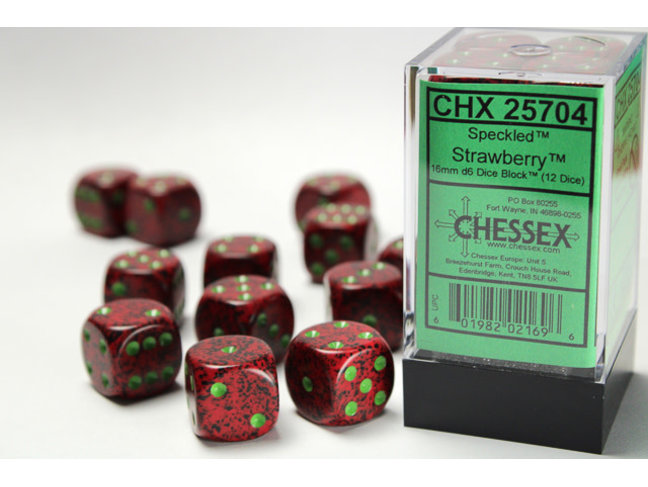 Chessex Strawberry - 12 Speckled 16mm D6 Dice Block