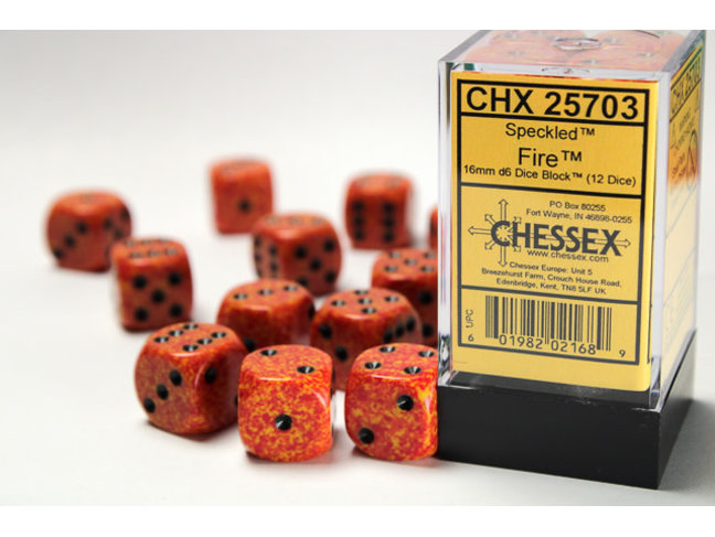 Chessex Fire - 12 Speckled 16mm D6 Dice Block