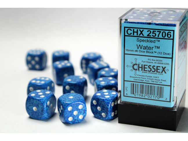 Chessex Water - 12 Speckled 16mm D6 Dice Block