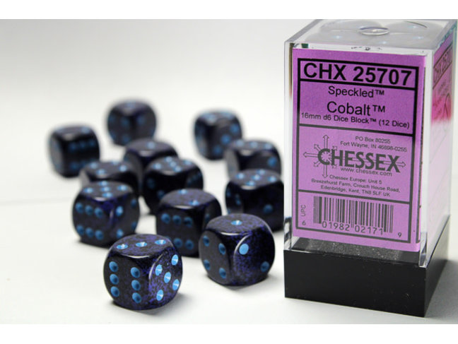 Chessex Cobalt - 12 Speckled 16mm D6 Dice Block