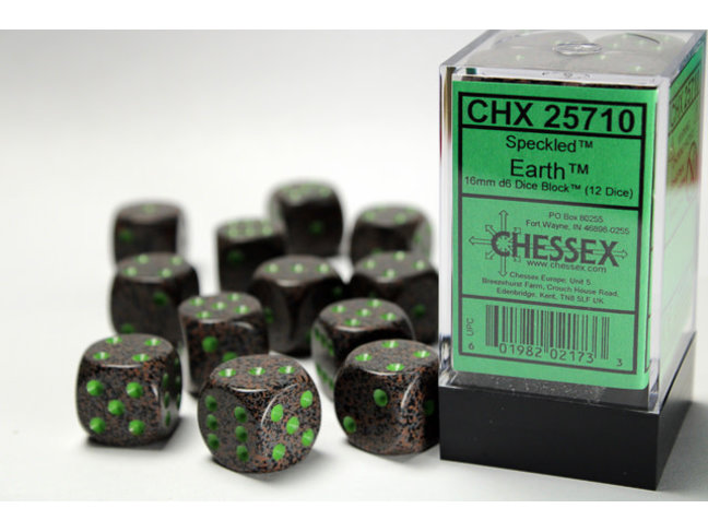 Chessex Earth - 12 Speckled 16mm D6 Dice Block
