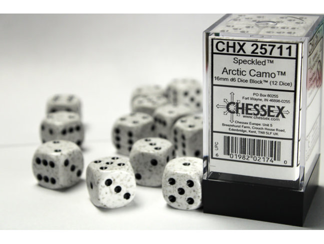 Chessex Arctic Camo - 12 Speckled 16mm D6 Dice Block