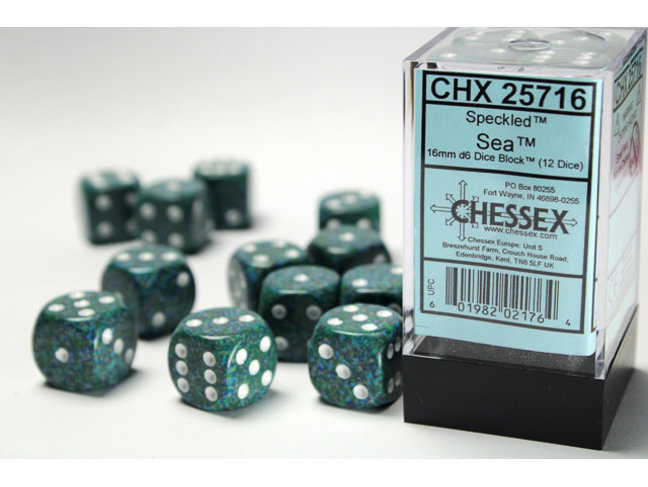 Chessex Sea - 12 Speckled 16mm D6 Dice Block