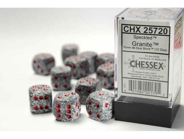 Chessex Granite - 12 Speckled 16mm D6 Dice Block