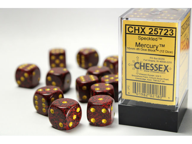 Chessex Mercury - 12 Speckled 16mm D6 Dice Block
