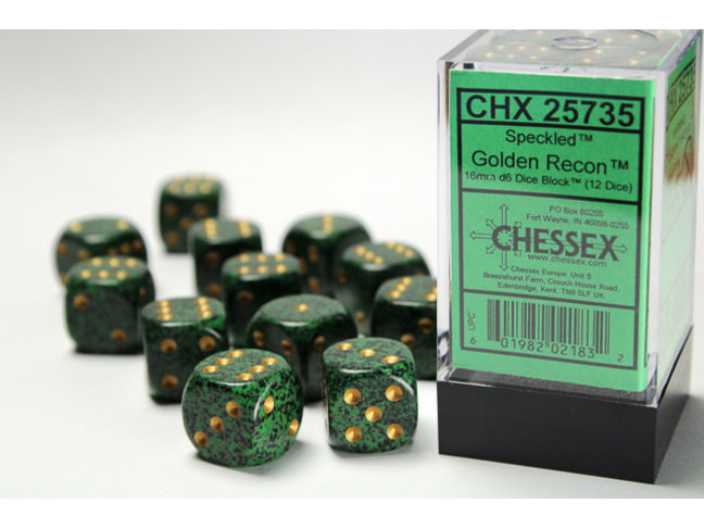 Chessex Golden Recon - 12 Speckled 16mm D6 Dice Block