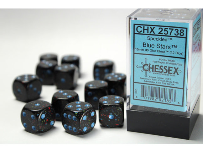Chessex Blue Stars - 12 Speckled 16mm D6 Dice Block