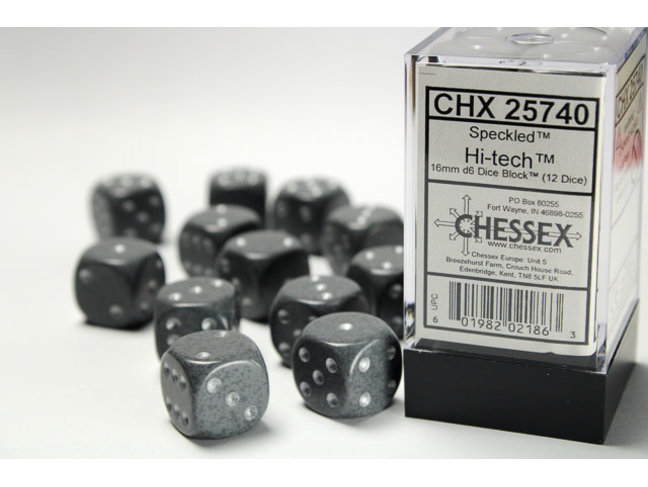Chessex Hi-Tech - 12 Speckled 16mm D6 Dice Block