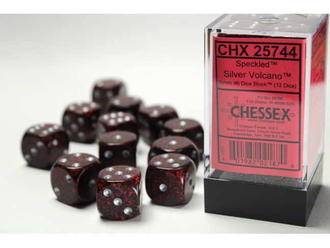 Chessex Silver Volcano - 12 Speckled 16mm D6 Dice Block