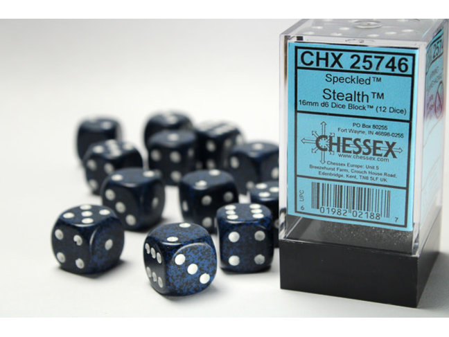 Chessex Stealth - 12 Speckled 16mm D6 Dice Block
