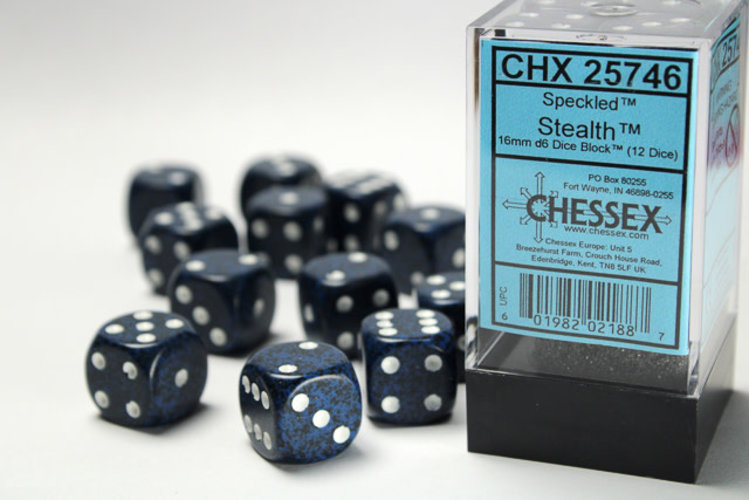 Chessex Chessex: Stealth - 12 Speckled 16mm D6 Dice Block