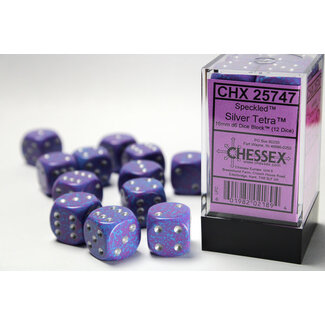 Chessex Silver Tetra - 12 Speckled 16mm D6 Dice Block