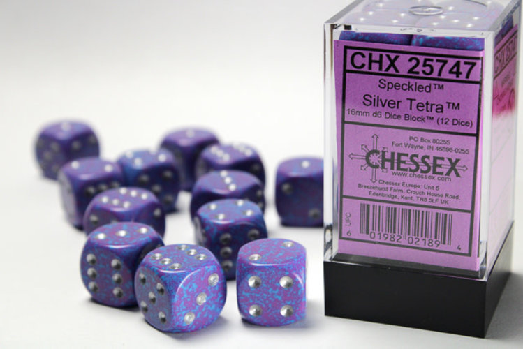 Chessex Chessex: Silver Tetra - 12 Speckled 16mm D6 Dice Block