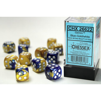 Chessex Blue-Gold/white - 12 Gemini 16mm D6 Dice Block