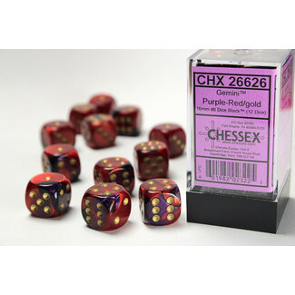 Chessex Purple-Red/gold - 12 Gemini 16mm D6 Dice Block