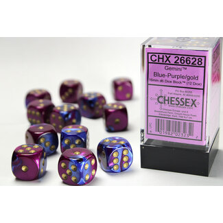 Chessex Blue-Purple/gold - 12 Gemini 16mm D6 Dice Block