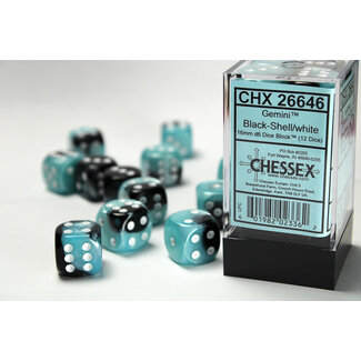 Chessex Black-Shell/white - 12 Gemini 16mm D6 Dice Block