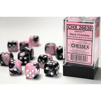Chessex Black-Pink/white - 12 Gemini 16mm D6 Dice Block