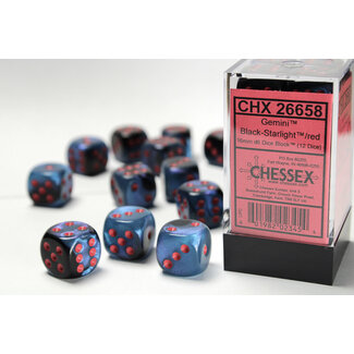Chessex Black-Starlight/red - 12 Gemini 16mm D6 Dice Block