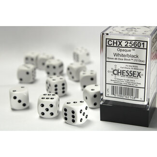 Chessex White/black - 12 Opaque 16mm D6 Dice Block