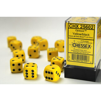 Chessex Yellow/black - 12 Opaque 16mm D6 Dice Block