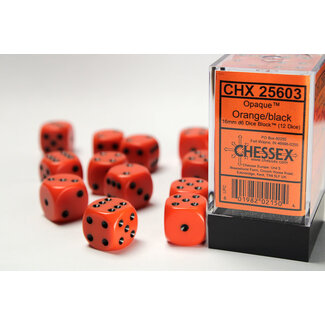 Chessex Orange/black - 12 Opaque 16mm D6 Dice Block