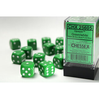 Chessex Green/white - 12 Opaque 16mm D6 Dice Block