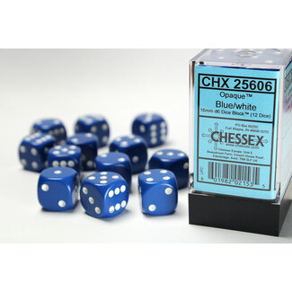Chessex Blue/white - 12 Opaque 16mm D6 Dice Block