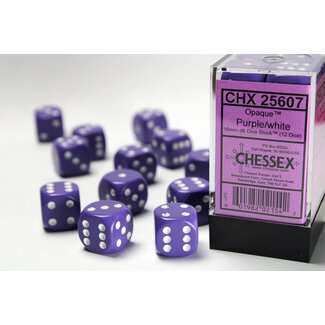 Chessex Purple/white - 12 Opaque 16mm D6 Dice Block