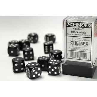 Chessex Black/white - 12 Opaque 16mm D6 Dice Block