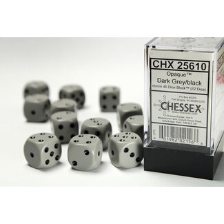 Chessex Dark Grey/black - 12 Opaque 16mm D6 Dice Block