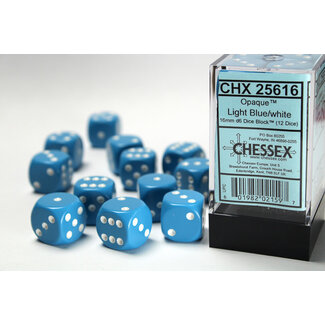 Chessex Light Blue/white - 12 Opaque 16mm D6 Dice Block