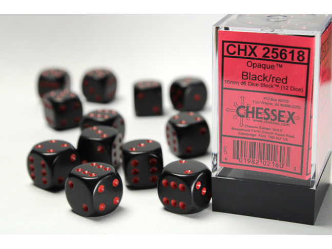 Chessex Black/red - 12 Opaque 16mm D6 Dice Block