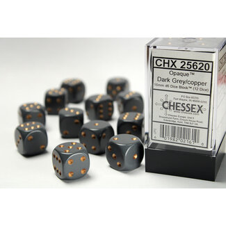 Chessex Dark Grey/copper - 12 Opaque 16mm D6 Dice Block