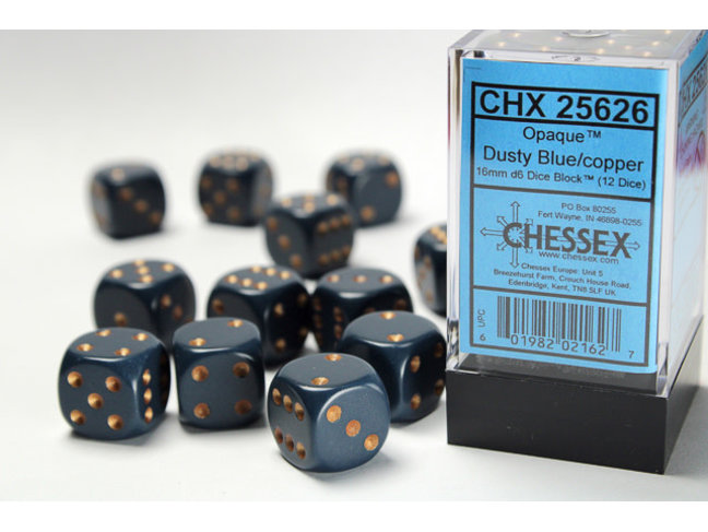 Chessex Dusty Blue/copper - 12 Opaque 16mm D6 Dice Block
