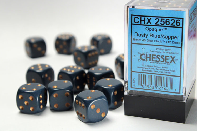 Chessex Chessex: Dusty Blue/copper - 12 Opaque 16mm D6 Dice Block
