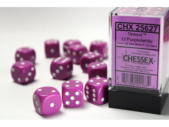Chessex Light Purple/white - 12 Opaque 16mm D6 Dice Block