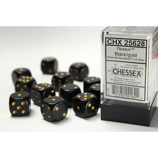 Chessex Black/gold - 12 Opaque 16mm D6 Dice Block