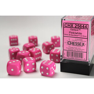 Chessex Pink/white - 12 Opaque 16mm D6 Dice Block