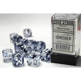 Chessex Black/white - 12 Nebula 16mm D6 Dice Block