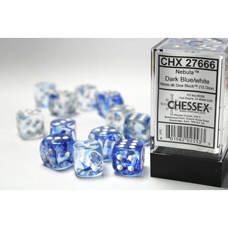 Chessex Dark Blue/white - 12 Nebula 16mm D6 Dice Block