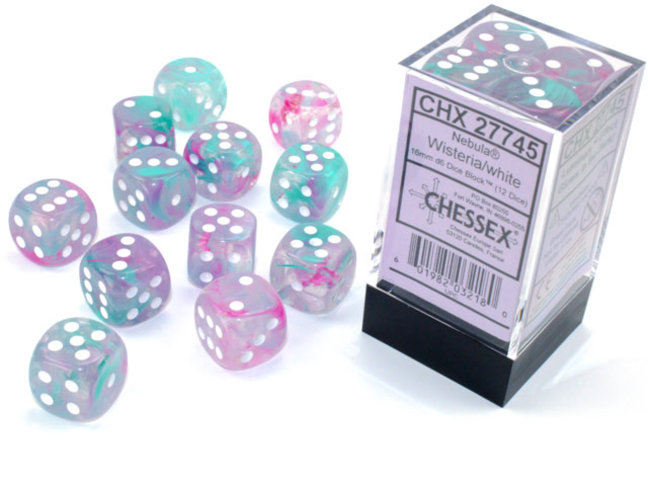 Chessex Wisteria/white - 12 Nebula Luminary 16mm D6 Dice Block
