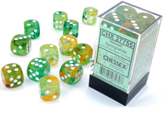 Chessex Spring/white - 12 Nebula Luminary 16mm D6 Dice Block